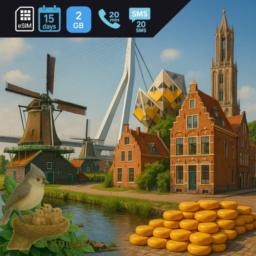 Netherlands - 2 GB - 20 SMS - 20 Mins - 15 days