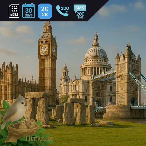 United Kingdom - 20 GB - 200 SMS - 200 Mins - 30 days
