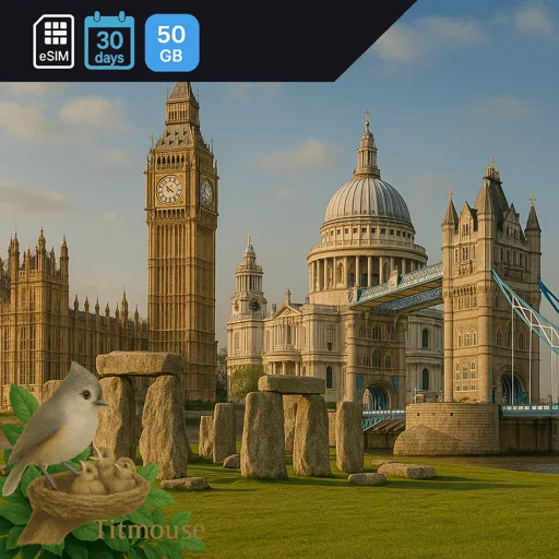 United Kingdom - 50 GB - 500 SMS - 500 Mins - 30 days