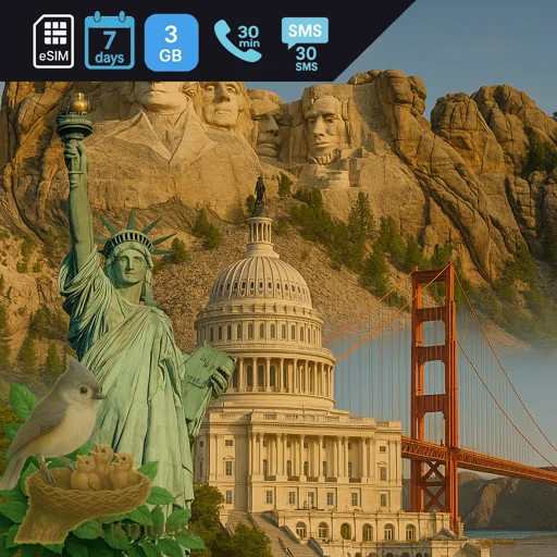 United States - 3 GB - 30 SMS - 30 Mins - 7 days