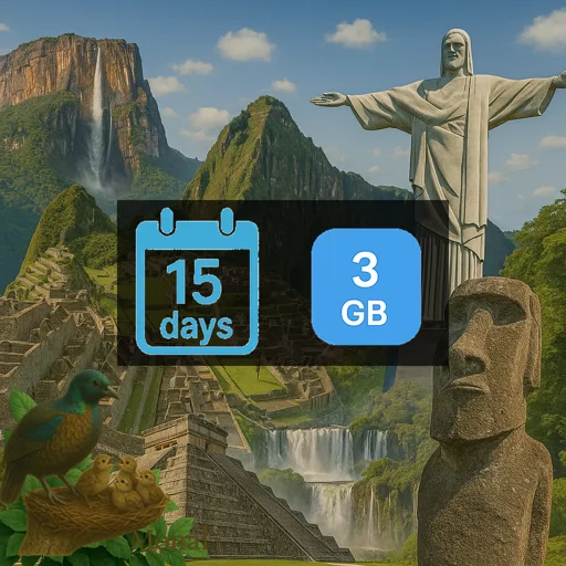South America (6 areas) 3GB 15Days