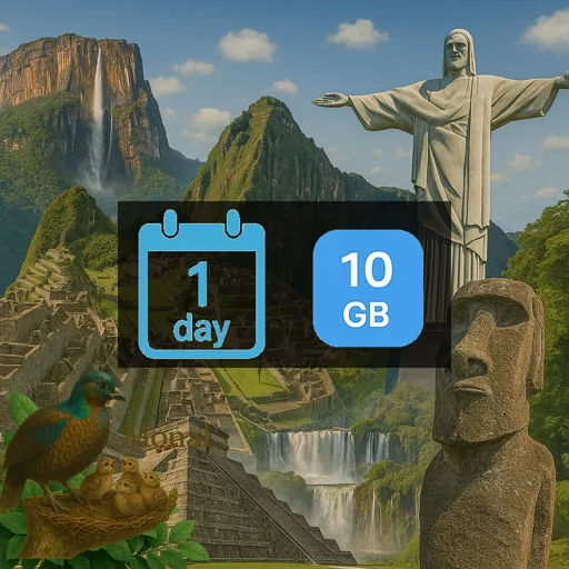 South America (6 areas) 10GB/Day Unlimited