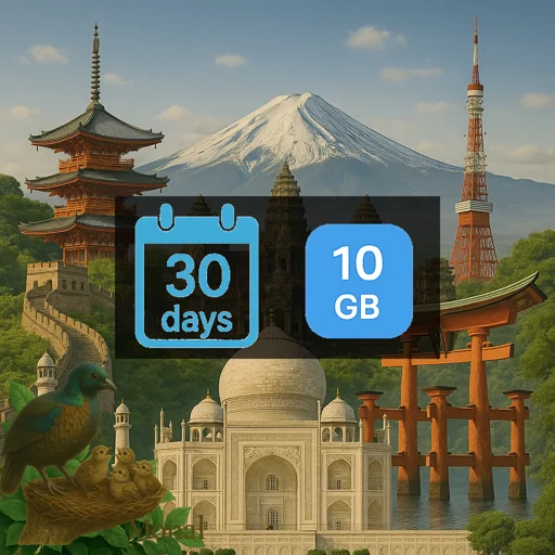 Asia (14 areas) 10GB 30Days