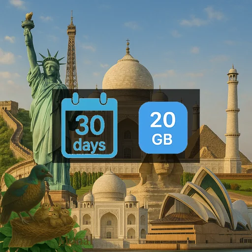 Asia (20 areas) 20GB 30Days