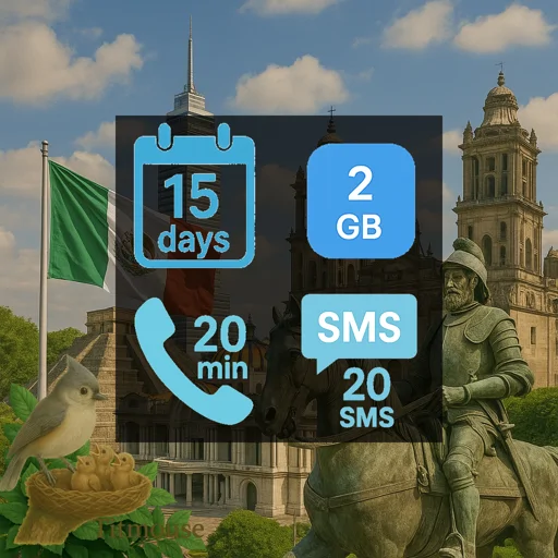 Mexico - 2 GB - 20 SMS - 20 Mins - 15 Days