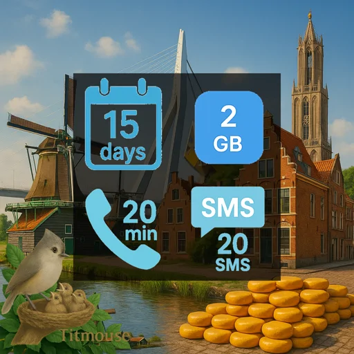 Netherlands - 2 GB - 20 SMS - 20 Mins - 15 Days