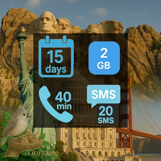 United States - 2 GB - 20 SMS - 40 Mins - 15 Days