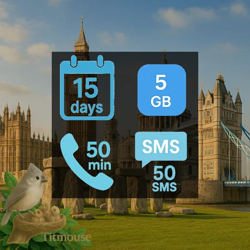 United Kingdom - 5 GB - 50 SMS - 50 Mins - 15 days