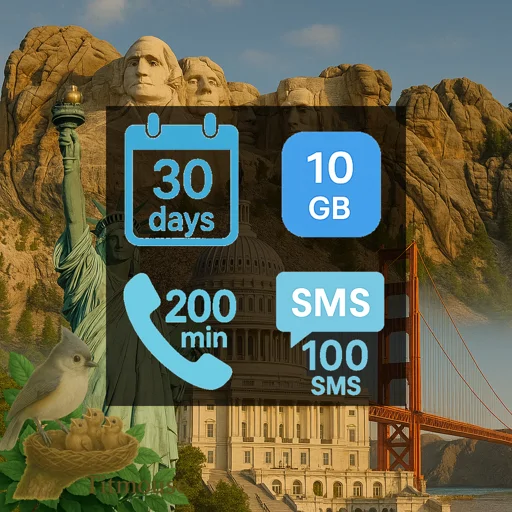 United States - 10 GB - 100 SMS - 200 Mins - 30 Days