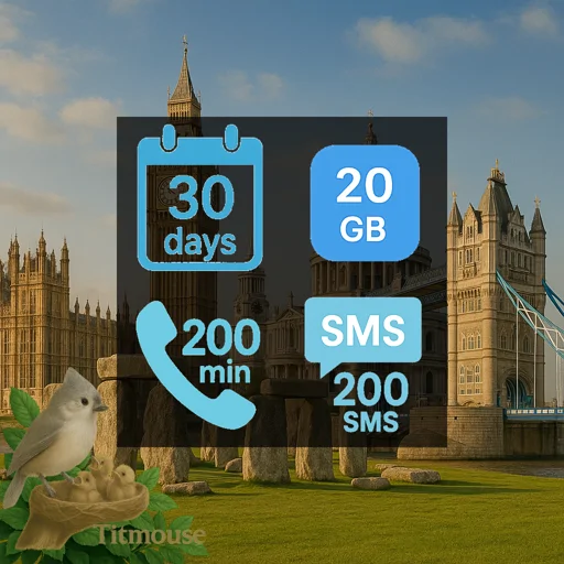 United Kingdom - 20 GB - 200 SMS - 200 Mins - 30 Days