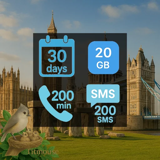 United Kingdom - 20 GB - 200 SMS - 200 Mins - 30 Days