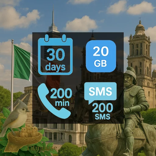 Mexico - 20 GB - 200 SMS - 200 Mins - 30 Days