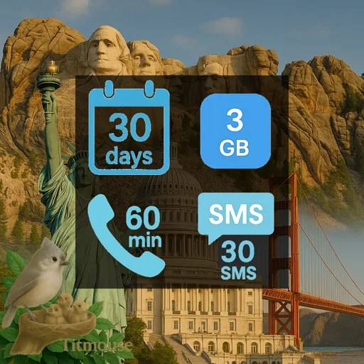 United States - 3 GB - 30 SMS - 60 Mins - 30 Days