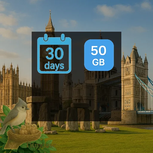 United Kingdom - 50 GB - 500 SMS - 500 Mins - 30 days