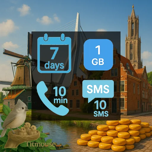 Netherlands - 1 GB - 10 SMS - 10 Mins - 7 Days