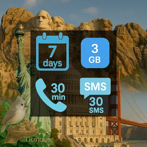 United States - 3 GB - 30 SMS - 30 Mins - 7 days