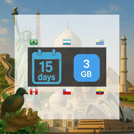 South America (6 areas) 3GB 15Days
