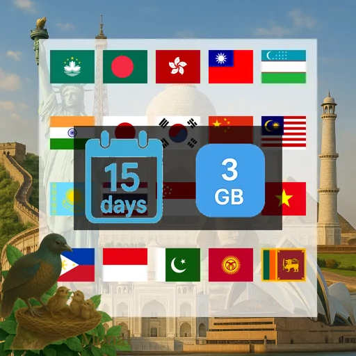 Asia (20 areas) 3GB 15Days