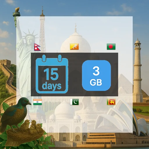 South Asia (6 areas) 3GB 15Days