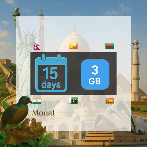 South Asia (6 areas) 3GB 15Days