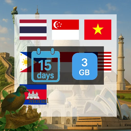 Asia (7 areas) 3GB 15Days
