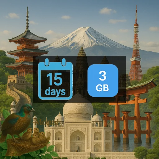 Asia (14 areas) 3GB 15Days