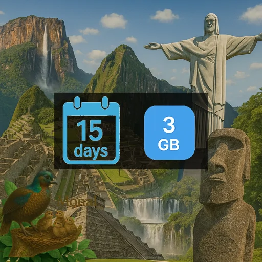 South America (6 areas) 3GB 15Days