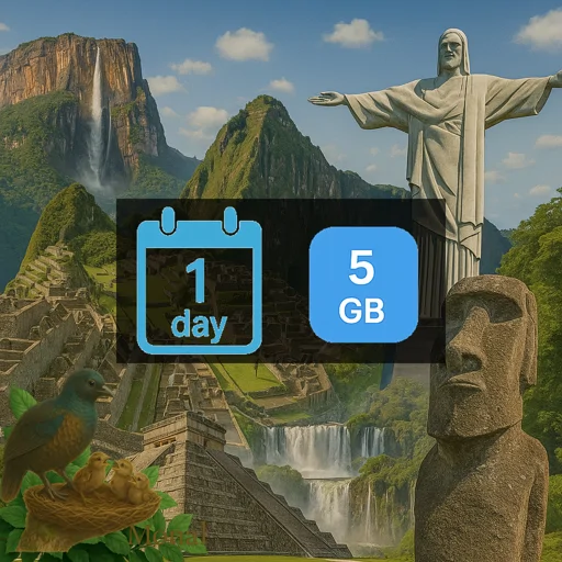 South America (6 areas) 5GB/Day Unlimited