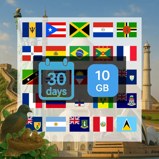 Caribbean (20+ areas) 10GB 30Days