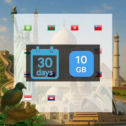 Asia (14 areas) 10GB 30Days
