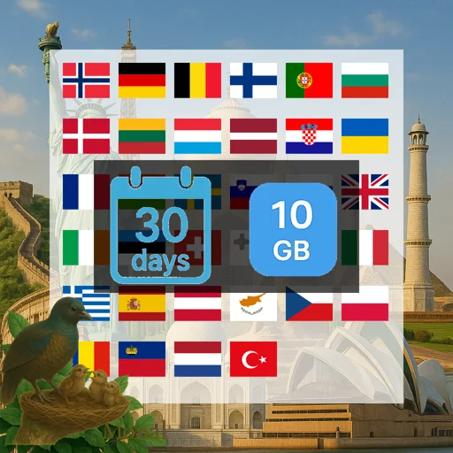 Europe(30+ areas) 10GB 30Days