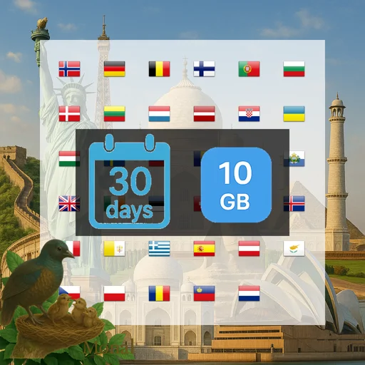 Europe (35 areas) 10GB 30Days