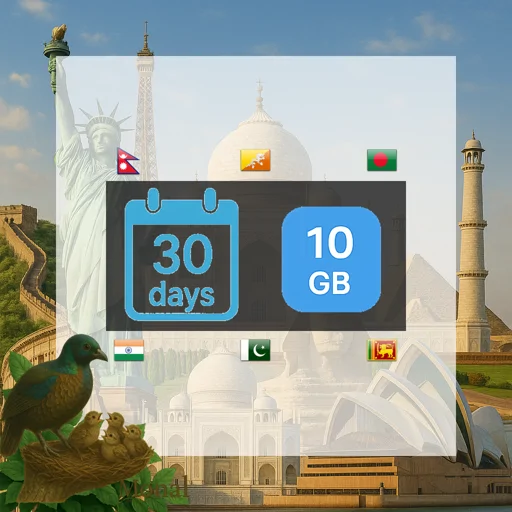 South Asia (6 areas) 10GB 30Days