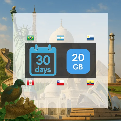 South America (6 areas) 20GB 30Days