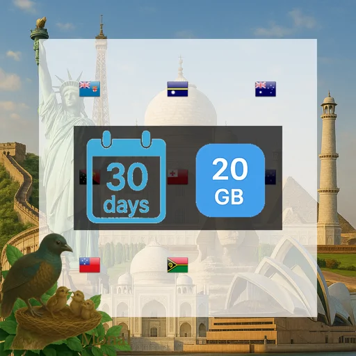 Oceania (8 areas) 20GB 30Days