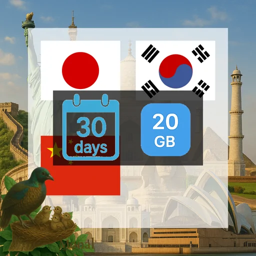 China mainland & Japan & South Korea 20GB 30Days