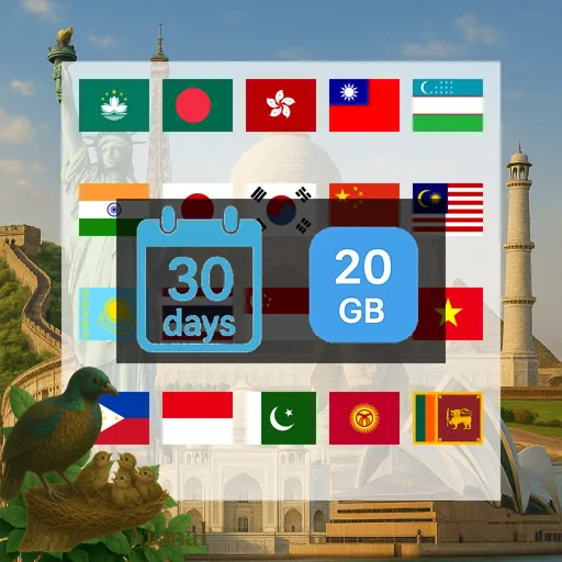 Asia (20 areas) 20GB 30Days