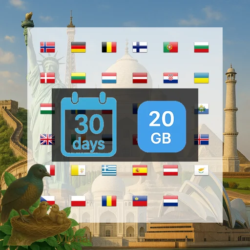 Europe (35 areas) 20GB 30Days