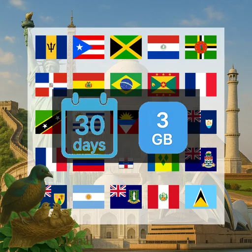 Caribbean (20+ areas) 3GB 30Days