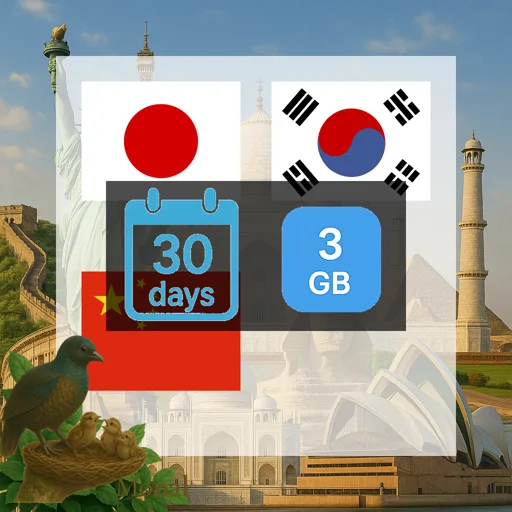 China mainland & Japan & South Korea 3GB 30Days