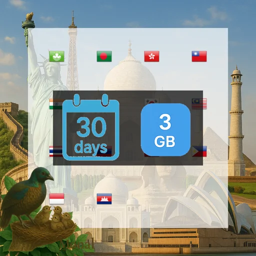 Asia (14 areas) 3GB 30Days