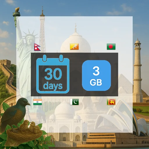 South Asia (6 areas) 3GB 30Days