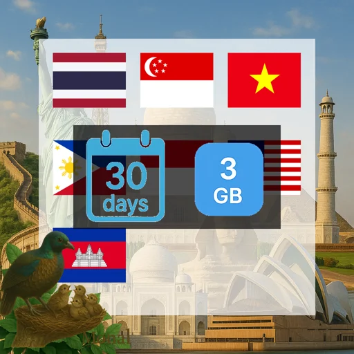 Asia (7 areas)  3GB 30Days