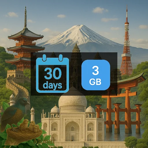 Asia (20 areas) 3GB 30Days