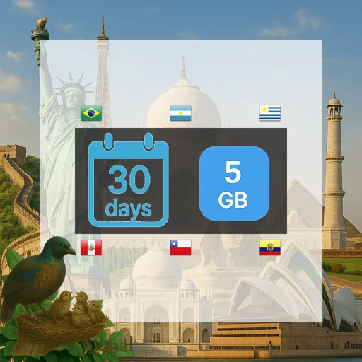 South America (6 areas) 5GB 30Days