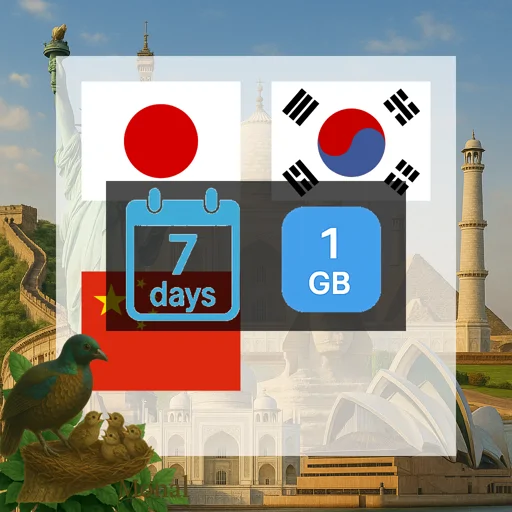 China mainland & Japan & South Korea 1GB 7Days