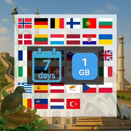 Europe(30+ areas) 1GB 7Days