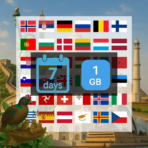 Europe (40+ areas) & Morocco 1GB 7Days
