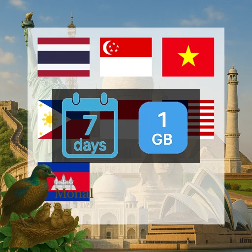Asia (7 areas) 1GB 7Days