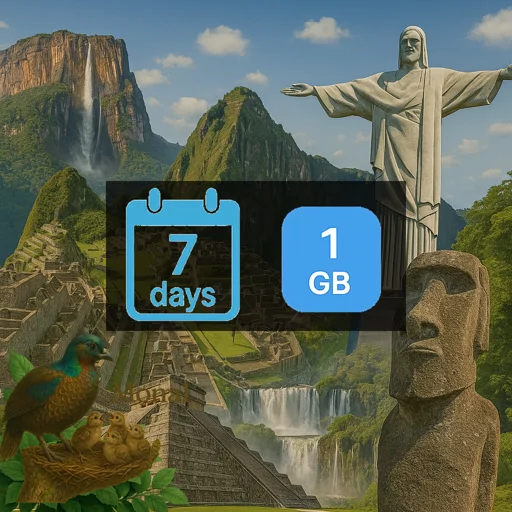 South America (6 areas) 1GB 7Days